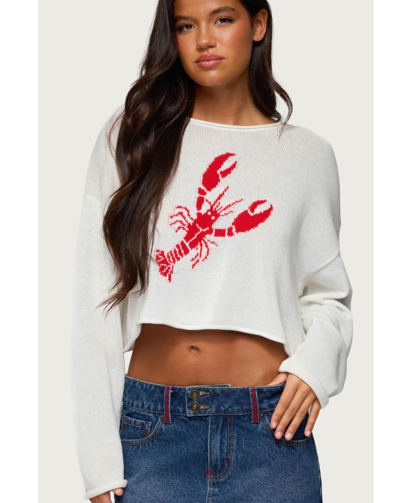 Женский топ Edikted Lobster Babe Oversized Knit, цвет: Белый — фото 1