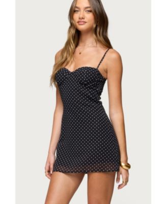 Women's Polka Dot Cupped Chiffon Mini Dress