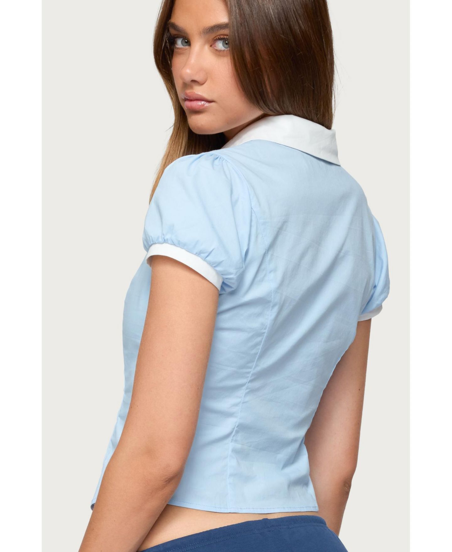 Женская рубашка Edikted Saide Contrast Tailored Button Up, цвет: Светлый синий — фото 2