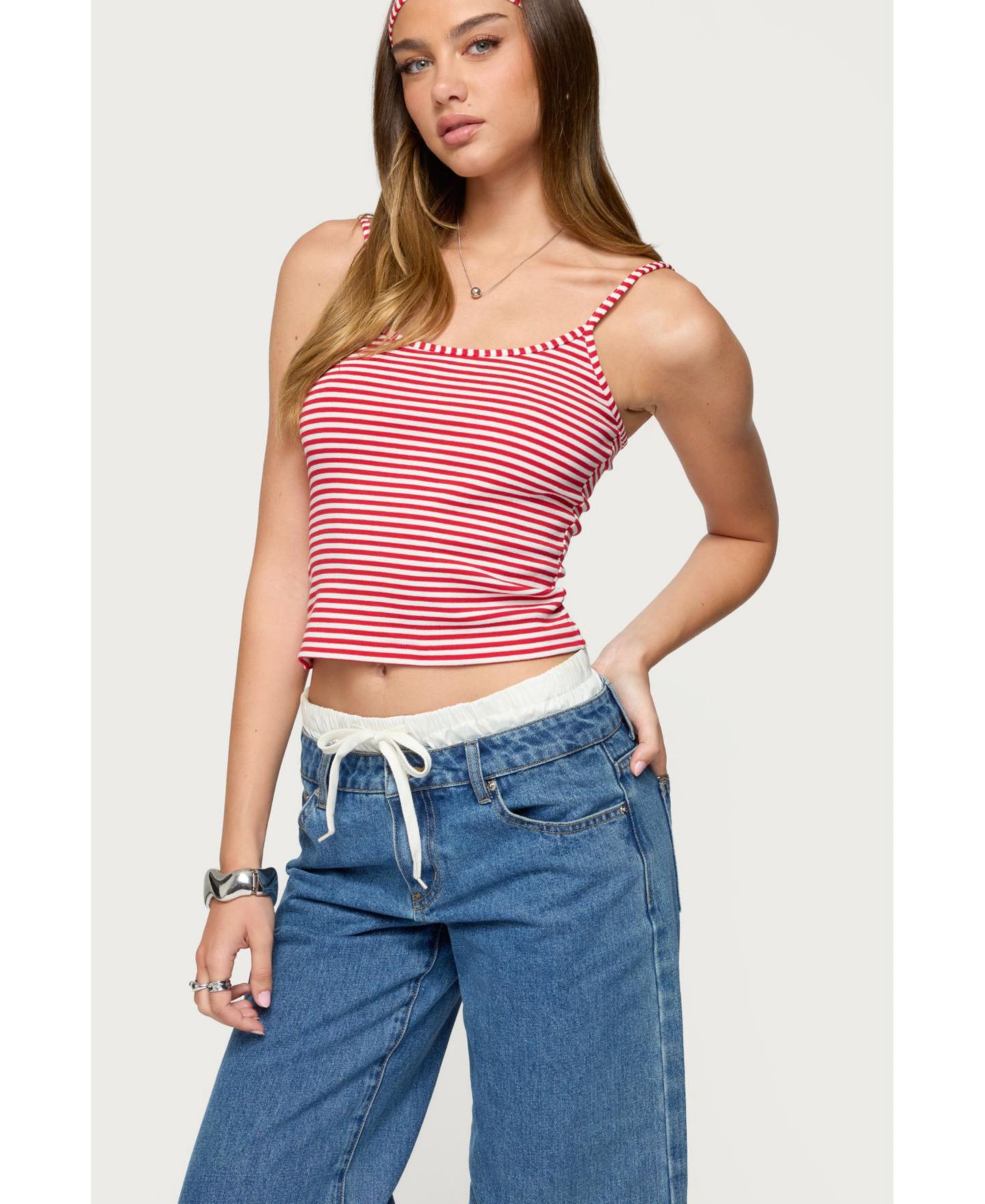 Женские аксессуары для волос Edikted Two Piece Striped Headband Tank Top, цвет: Красный белый — фото 4