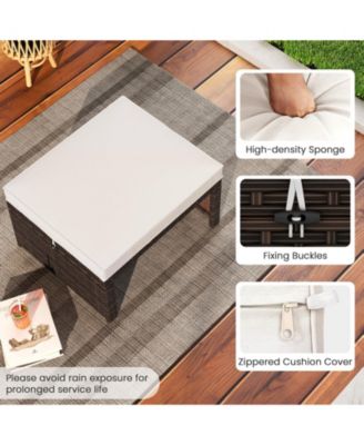 Set of 2 Patio PE Rattan Ottomans w/ Soft Zippered Cushions for Deck Outdoor