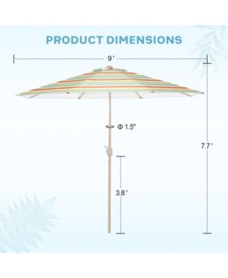Outdoor Patio Market Umbrella Aluminum Frame with Push Button Tilt Crank and 8 Steel Ribs, UV Protection Waterproof