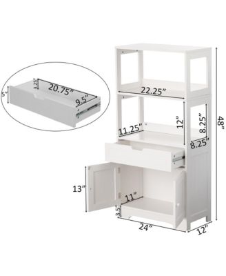 Tall Freestanding Wooden Storage Vanity, Kitchen Pantry, and Bathroom Cabinet Organizer, with 2 Open shelves, A drawer and 2 Door Cabinet