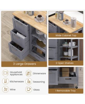 26.5" MDF, Metal 3 Drawers, Shelves, Removable Tray, Lockable Wheels Rolling Kitchen Island Cart