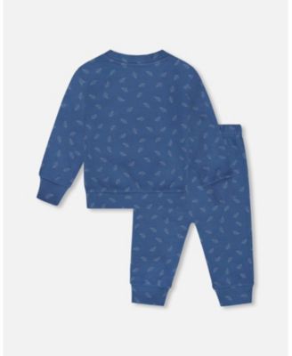 Baby Boy Cotton Pant and Top Set Blue Leaf Print - Baby