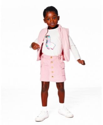 Girl Cotton T-Shirt Off White with Llama - Toddler|Child