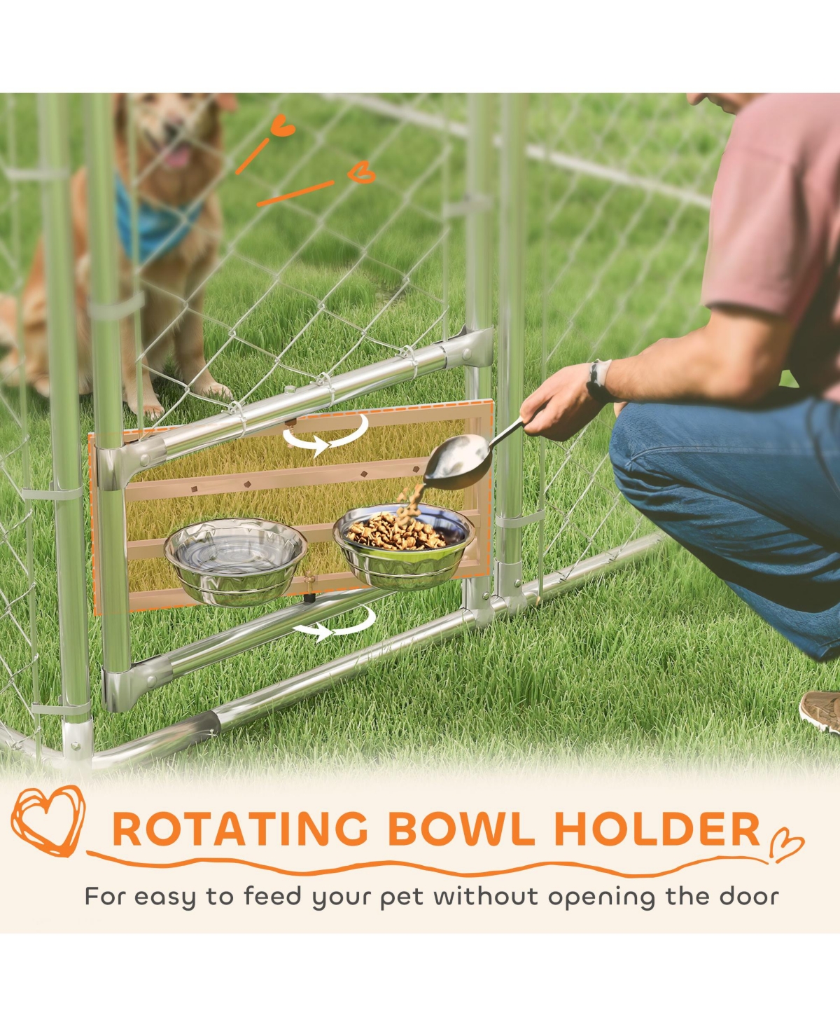 PawHut Large Outdoor Dog Kennel w/ Cover Rotating Bowls 13.1' x 7.5' x 7.5'