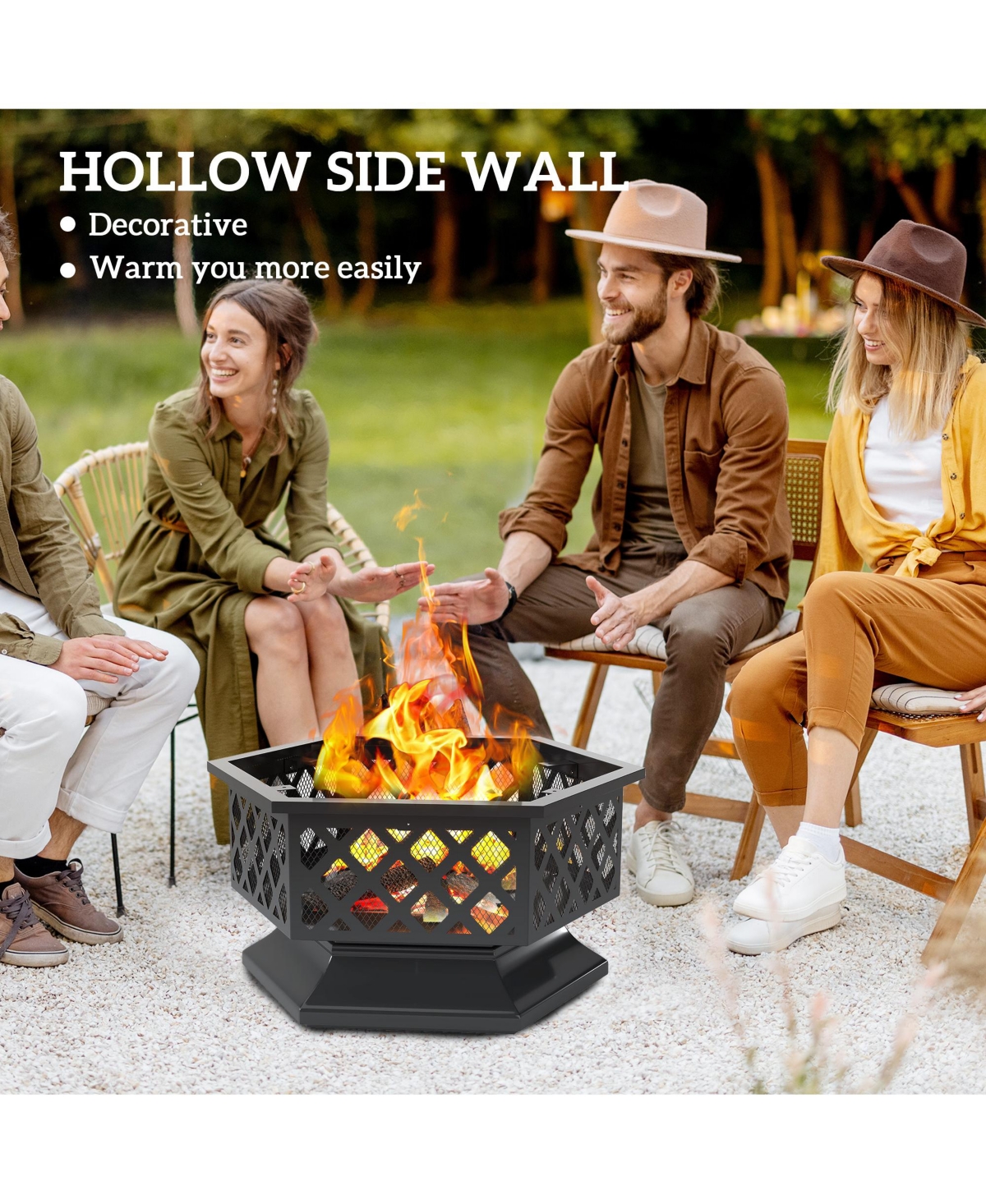 Outsunny 28" Outdoor Fire Pit with Grill Poker Wood Burning Firepit,