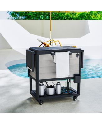 Patio Cooler Cart 104 Quart Rolling Ice Chest with Shelves,