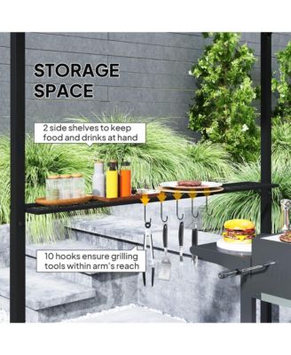 8 x 5ft Hardtop Grill Gazebo with 2 Side Shelves and 10 Hooks