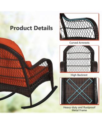 Outdoor Patio Rattan Wicker Rocking Chair Rocker Cushion Pillow Garden Deck