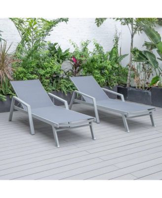 Marlin Patio Chaise Lounge Chair With Armrests in Grey Aluminum Frame, Set of 2