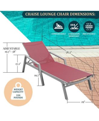 Grey Aluminum Outdoor Patio Chaise Lounge Chair With Arms
