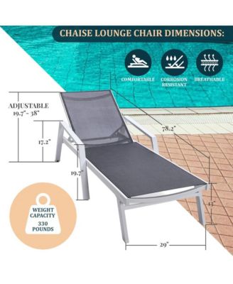 White Aluminum Outdoor Patio Chaise Lounge Chair With Arms
