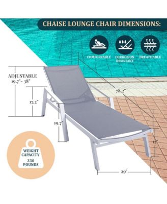 White Aluminum Outdoor Patio Chaise Lounge Chair With Arms