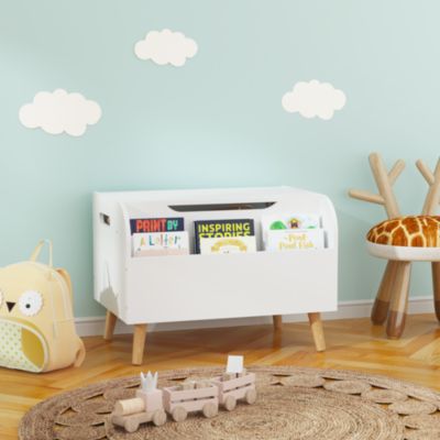 Kids Front Bookshelf, Flip-Top Lid, Safety Hinge, Boys Girls Toy Chest Bench for Playroom Toy Storage Organizer