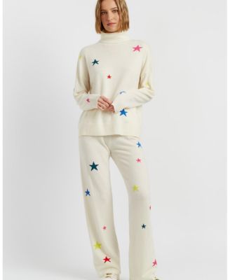 Women's Wool Cashmere Star Wide-Leg Track Pants