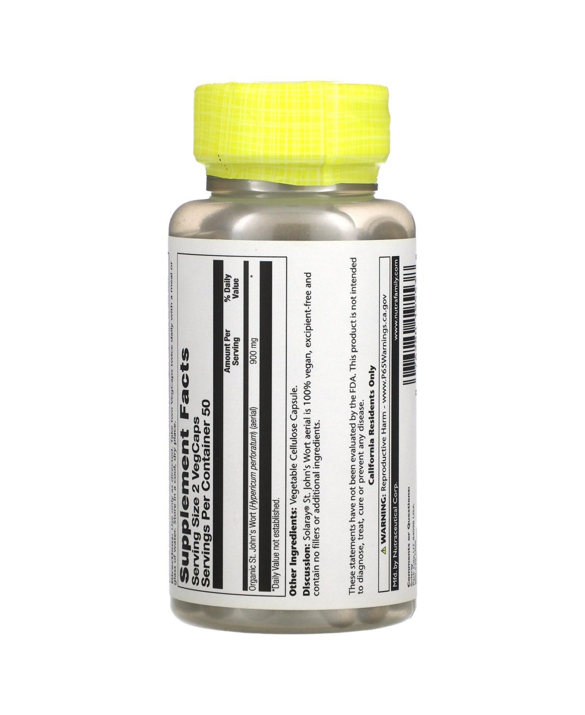 Solaray Organic St. John's Wort - 100 Capsules (450 mg per Capsule)