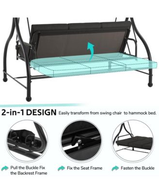 3-Person Metal Patio Swing Outdoor Porch Swing Chair for Adults for Garden Backyard Deck