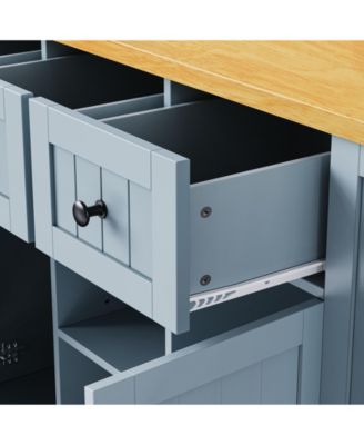 CASAINC 50" 3 Pc. Set Rubber Wood, Bamboo Drop Leaf, Power Outlet, Drawers, Racks, Bar Stools Kitchen Island