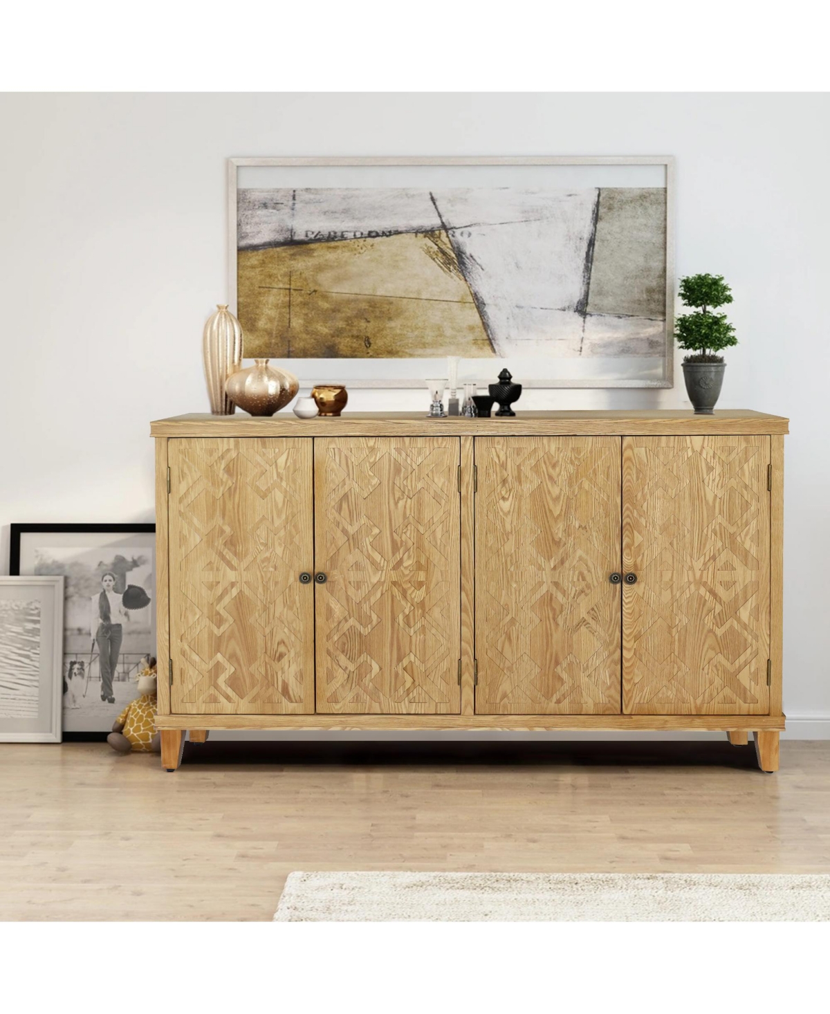 Casainc 59" Wooden Accent Storage Cabinet with 4 Doors