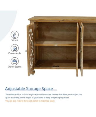 Accent Storage Cabinet with 4 Wood Carved Floral Doors