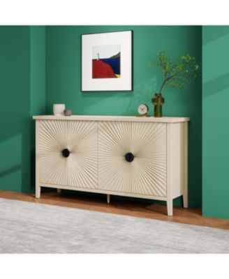 Carved Storage Cabinet With 4 Door Sideboard Coffee Bar Cabinet With Adjustable Shelf