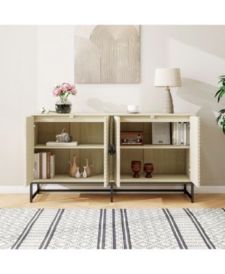 Carved Storage Cabinet with 4 Door Coffee Bar Cabinet With Adjustable Shelf