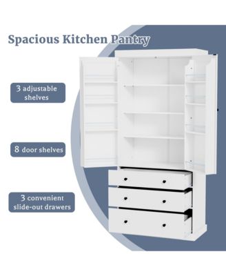 77" Freestanding Tall Kitchen Pantry Cabinet with Drawers and Adjustable Door Shelves