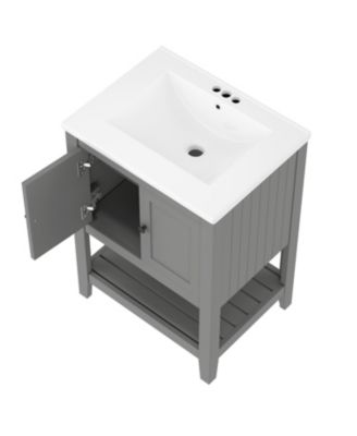 24" Modern Bathroom Vanity With Ceramic Sink, Sleek Design and Open Style Shelf