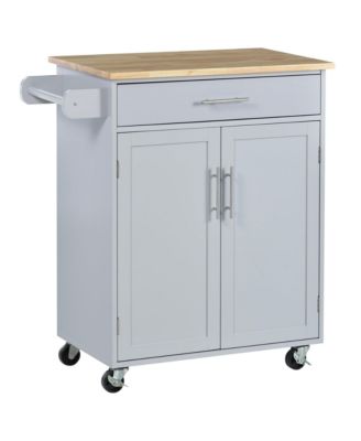 Gray Mobile Kitchen: Rolling Cart Island with Drawer and Towel Rack