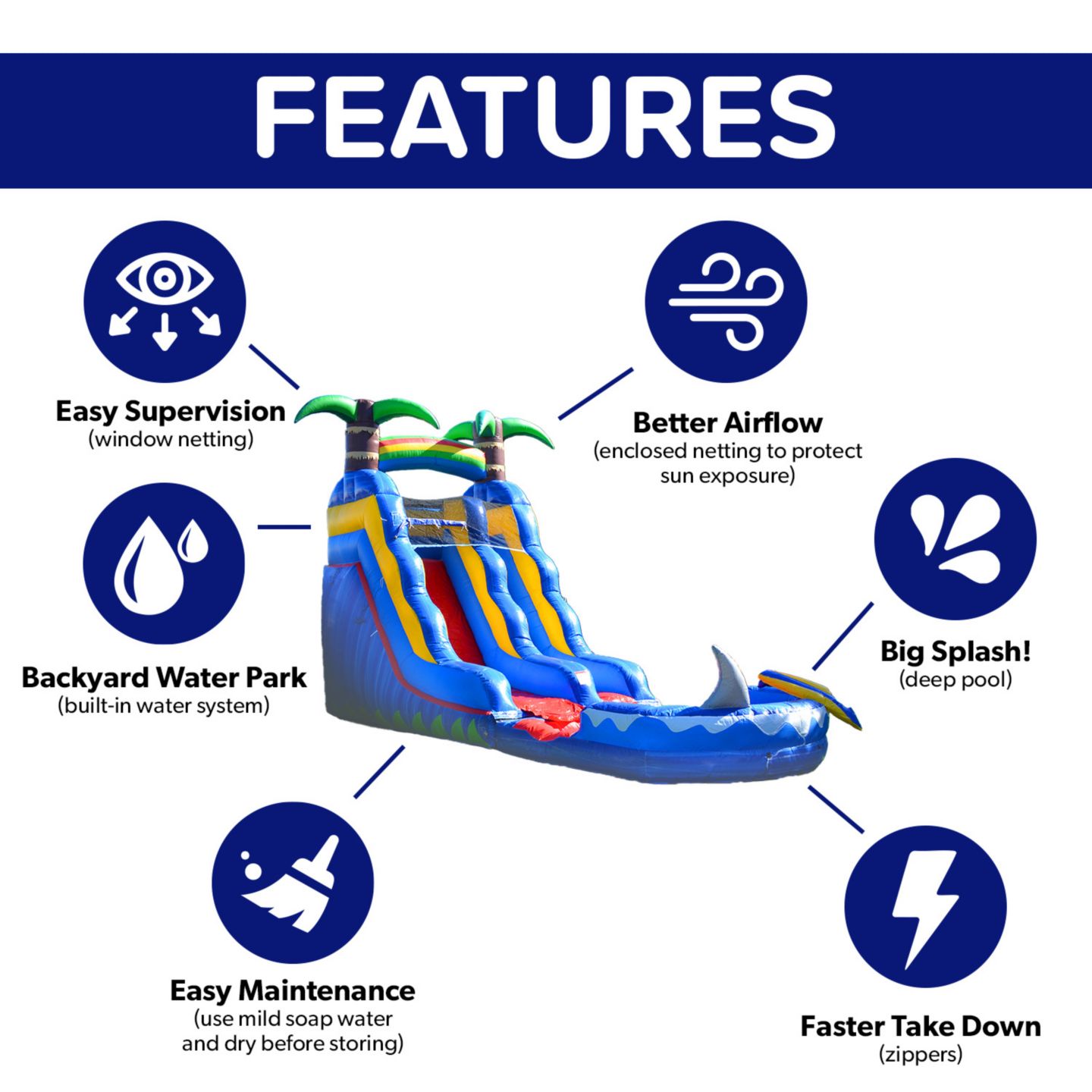 Детская игрушка HERO Kiddo 15 Ocean Shark Inflatable Water Slide with Splash Pool, For 2 Players, Ages 3+ — фото 4
