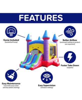 HeroKiddo Jelly Bean Castle Commercial Grade Inflatable Bounce House with Dual Lane Water Slide Combo (No Blower Included)