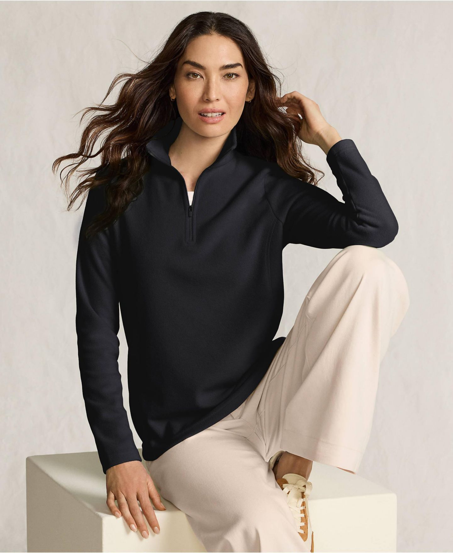 Женская куртка Lands' End Fleece Quarter Zip Pullover, цвет: Чёрный — фото 12