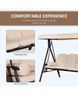 3-Seat Patio Swing w/ Tilt Canopy, Cushions & Cup Tray,