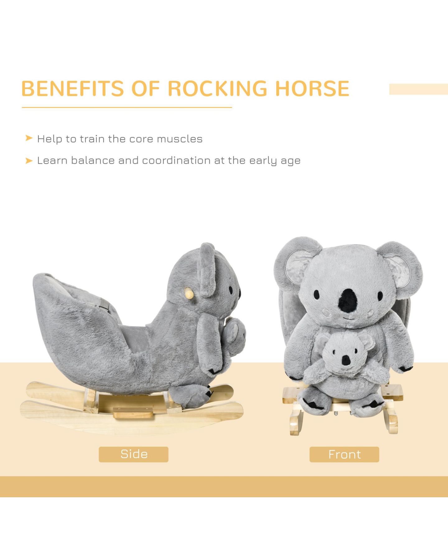 Детская игрушка Qaba Koala Ride-On Rocking Horse with Sounds, 99-lb. Capacity, Ages 18-36 Months — фото 5