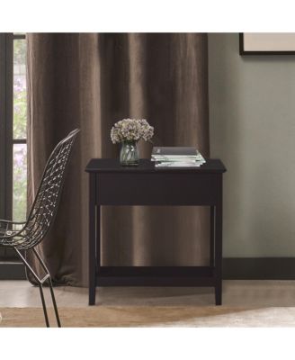 Wood Flip Top End Side Table with Cabinet Bottom Shelf for Home Office