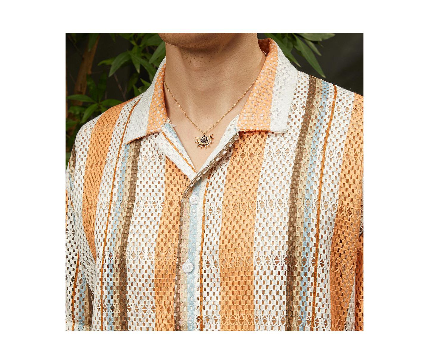 Мужская рубашка Cahoot Campus Sutra Coral Orange & Saltbox Beige Multitrack Knit Oversized, цвет: Оранжевый — фото 7