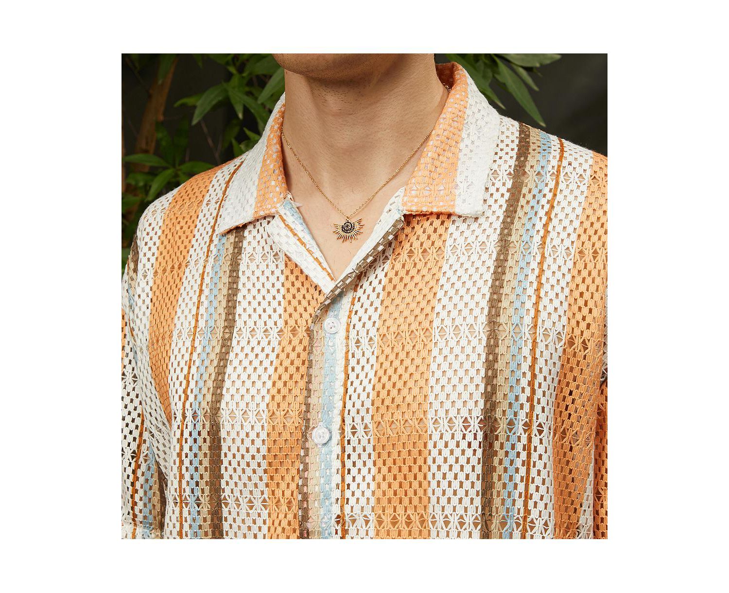 Men's Coral Orange & Saltbox Beige Multitrack Knit Oversized Shirt