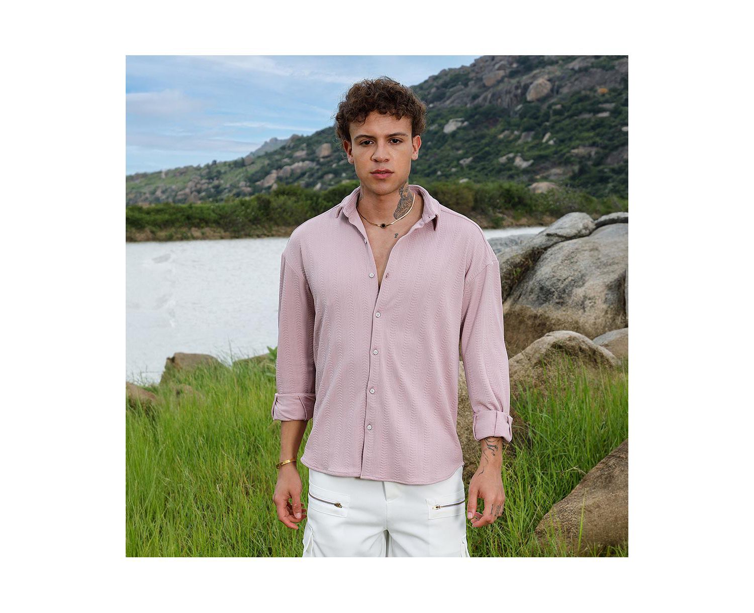 Men's Nude Pink Spear-Textured Shirt