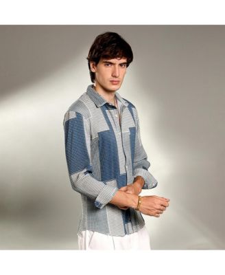 Men's Cloud Grey & Lapis Blue Retro-Pleat Shirt