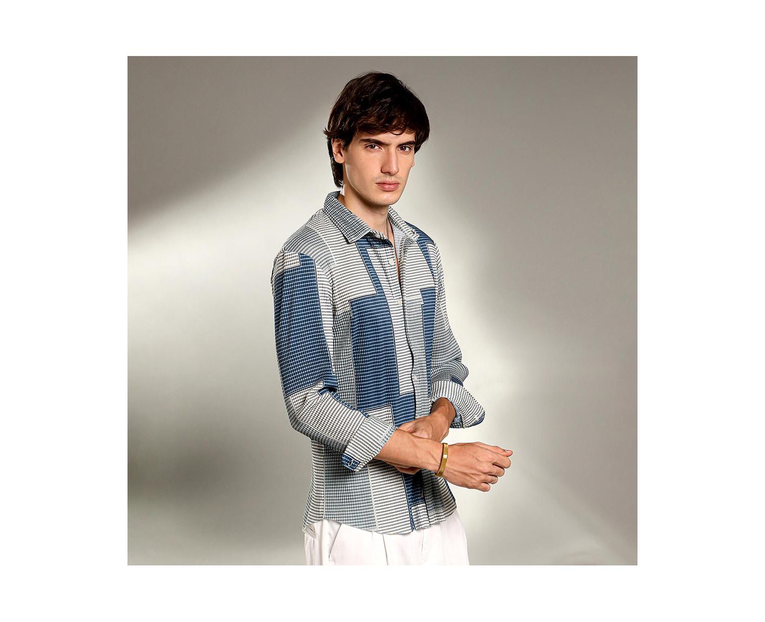Men's Cloud Grey & Lapis Blue Retro-Pleat Shirt