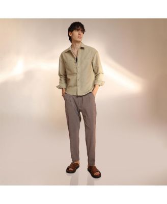 Men's Buff Beige Chevron-Woven Utility Shirt