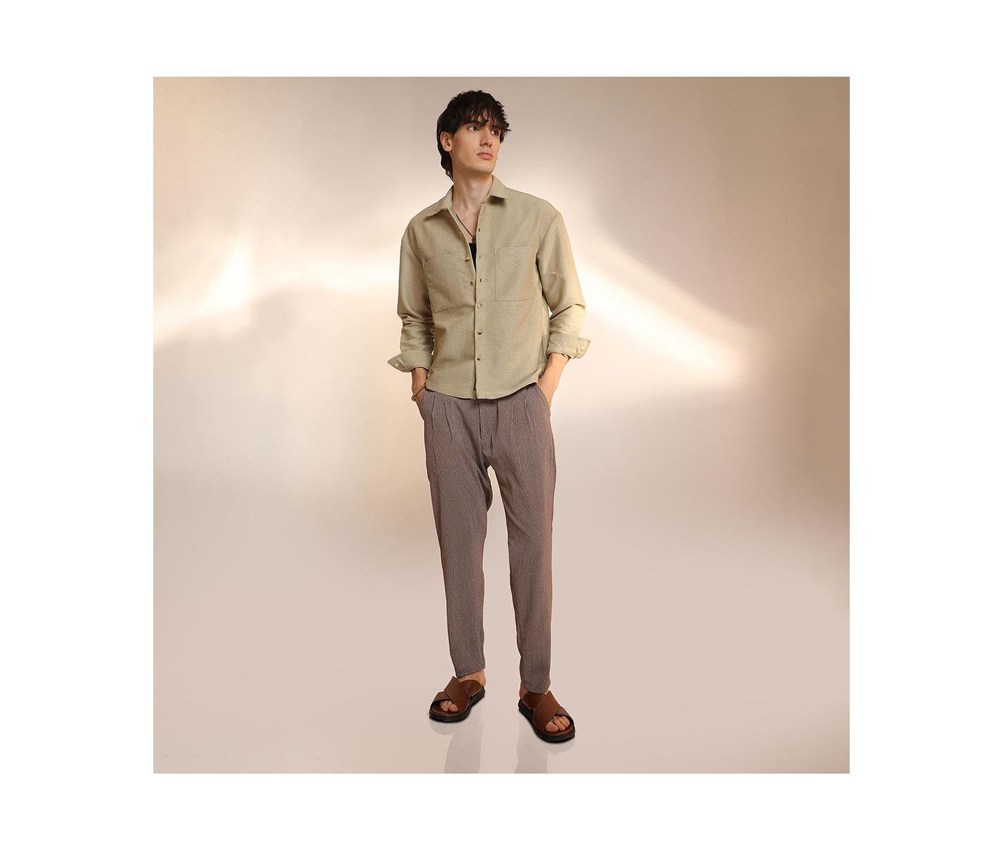 Мужская рубашка Cahoot Campus Sutra Buff Beige Chevron-Woven Utility, цвет: Бежевый — фото 5