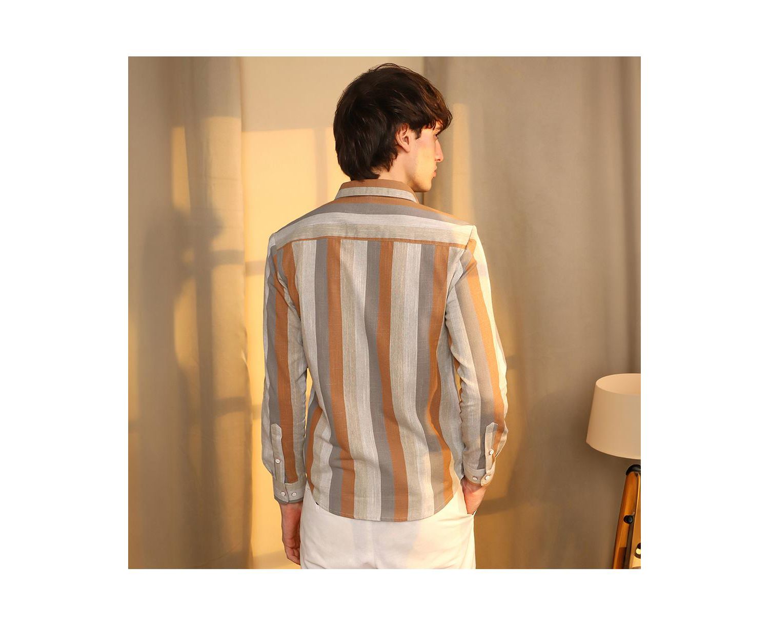 Men's Copper Brown & Peanut Brown Block-Striped Shirt