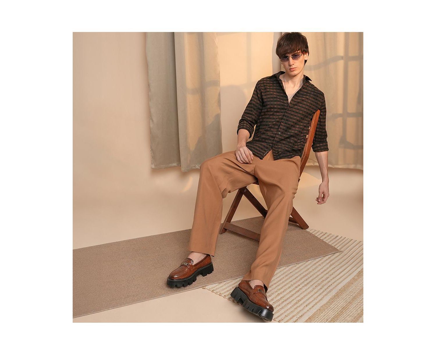 Men's Chocolate Brown & Charcoal Black Gingham Shirt