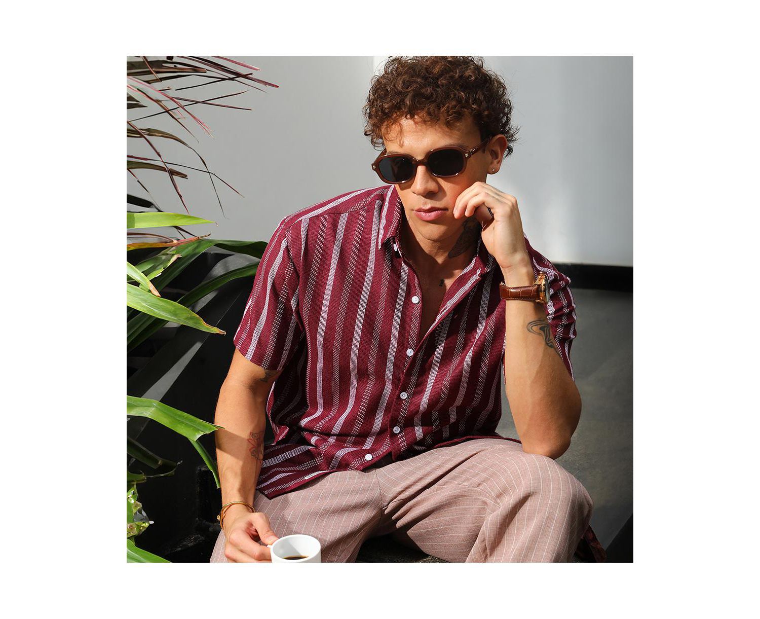 Men's Maroon Red Pencil Striped Shirt