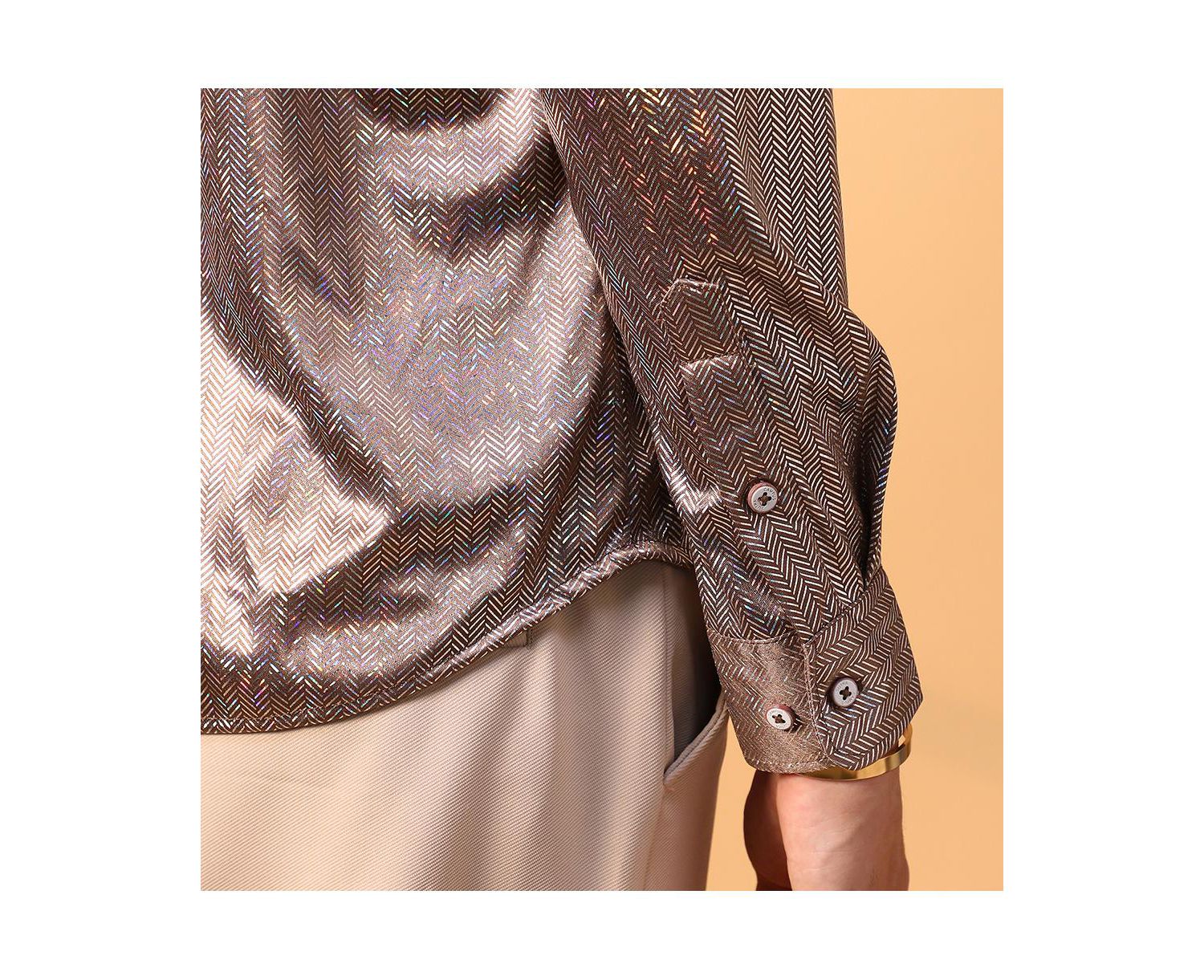 Men's Metallic Brown Sheen Chevron Shirt