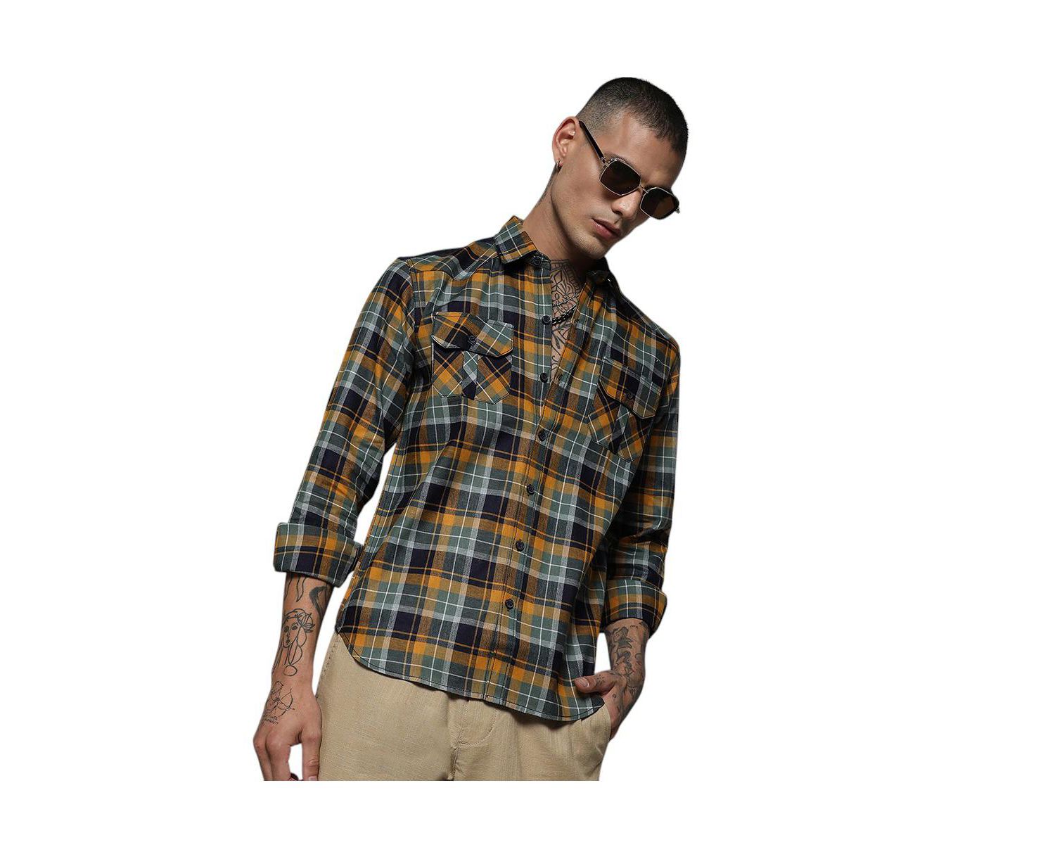 Men's Checks Cyan Shirt