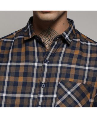 Men's Cobalt Blue & Mustard Yellow Tartan Plaid Shirt